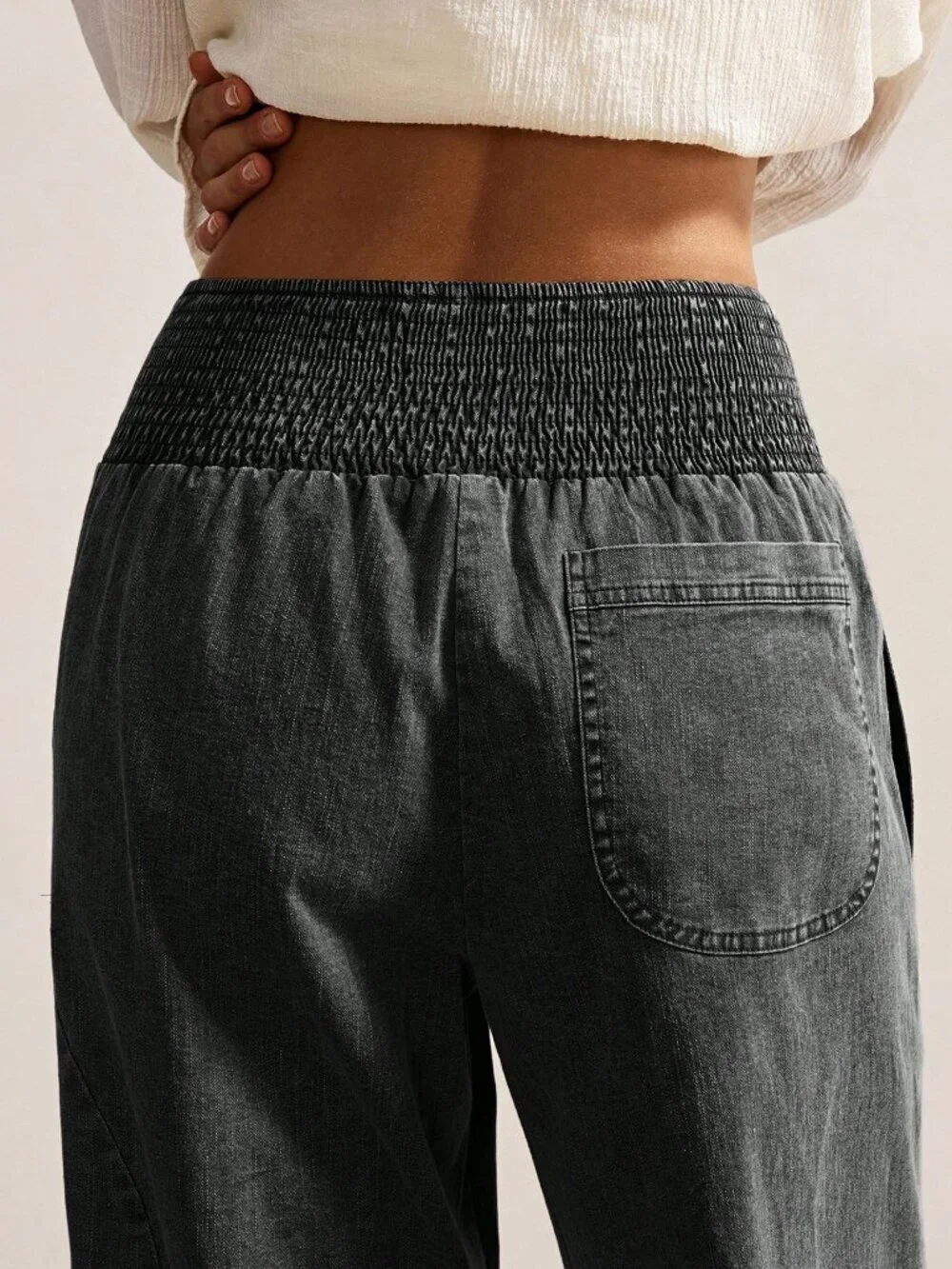 Black Casual Women's Woven Loose Low Waist Pants